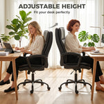 Chaise bureau ergonomique, fauteuil de bureau en PU, hauteur réglable, fonction bascule, pivotante 360°, noir