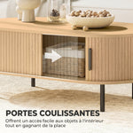 Table basse ovale en bois, table de salon moderne avec portes coulissantes et rangement caché, 100x55x40cm, bois naturel