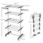 Séchoir à Linge étendoir pliable ailes latérales utilisation intérieure et extérieure 142 x 55 x 172 cm 4 niveaux gris