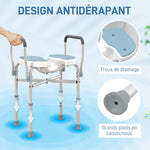 Chaise de douche avec accoudoirs siège de douche en forme U hauteur réglable anti-dérapant 53 x 36 x 64-75 cm bleu clair