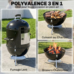 Fumoir 3 en 1 avec 3 Grilles de Cuisson, Thermomètre Intégré, Ventilation Réglable, 62,5x47,5x91cm, Noir