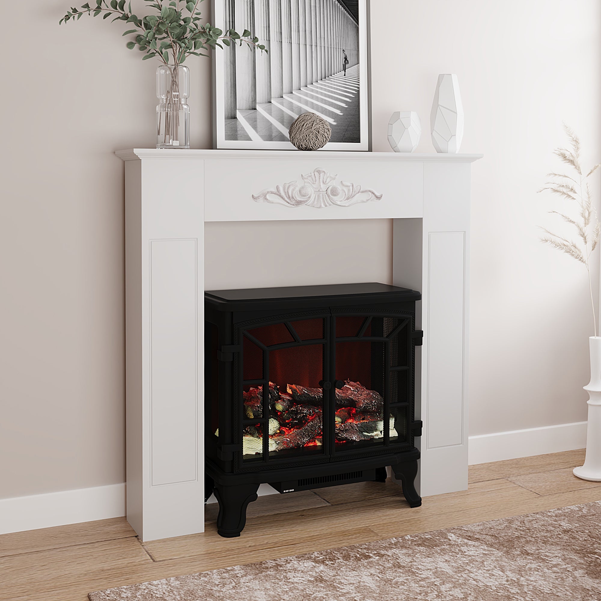 Manteau de cheminée encadrement cadre décoratif pour cheminée électrique 101 x 19 x 100 cm bois blanc