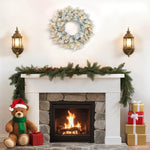 Couronne de Noël lumineuse 60 cm avec 35 LED blanc chaud, minuterie, 98 pointes, pommes de pin, vert et blanc