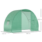 Serre de Jardin Tunnel serre d'hivernage Surface Sol 4,5 m² dim. 3L x 1,5l x 2H m châssis Tubulaire renforcé Porte zippée 2 fenêtres enroulables Vert