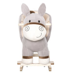 Cheval à Bascule modèle âne Fonction Musicale Selle Grand Confort Peluche Courte Douce Bois peuplier Gris dim. 61L x 34l x 58H cm