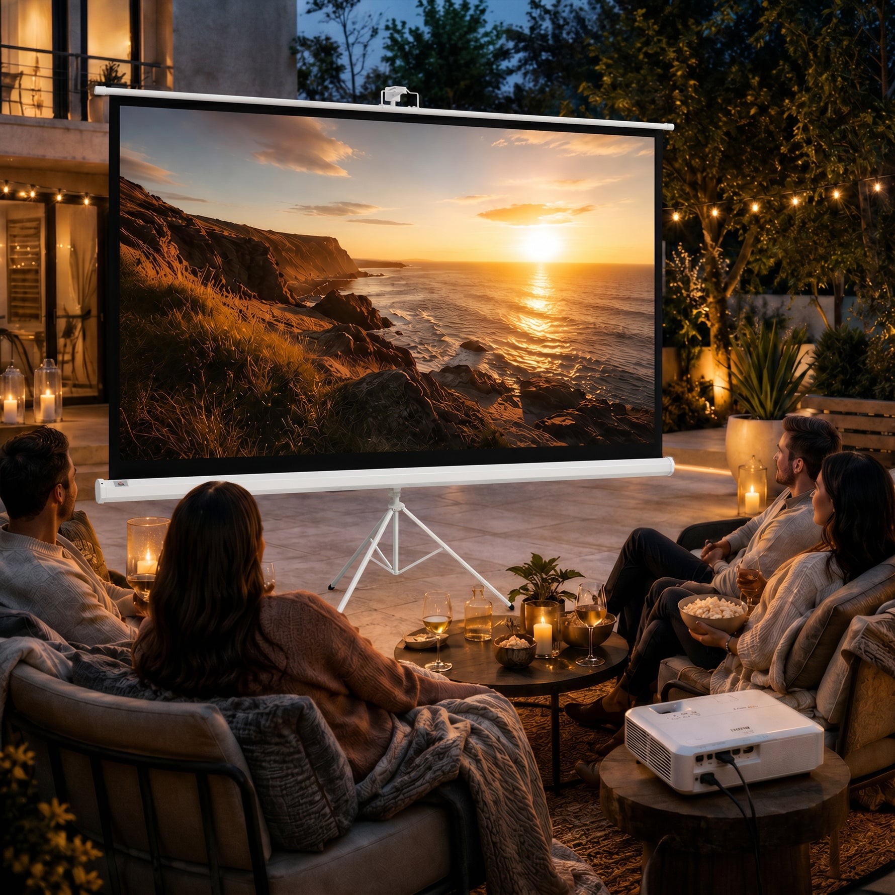 Écran de projection 100 pouces avec support trépied hauteur réglable, écran 4K HD 16:9