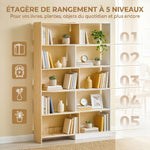 Bibliothèque d'angle rotative 350° à 5 niveaux, étagère de rangement extensible en forme L, 60-111x24x164cm, chêne