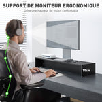 Rehausseur écran PC bureau support d'écran d'ordinateur de 100 cm support moniteur avec deux compartiments, noir