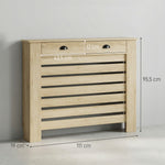 Heizkörperverkleidung mit horizontalen Lamellen und 2 Schubladen aus Holz 111L x 19T x 95,5H cm Eiche