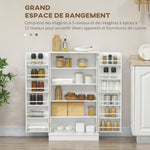 Armoire meuble de cuisine garde-manger 2 portes avec 5 étagères et 12 porte-épices - 60 x 30 x 104 cm - blanc