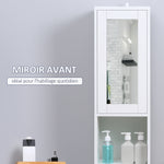 Armoire salle de bain haute, meuble de rangement colonne avec miroir, 2 portes, étagères réglables, 30x28x170cm, blanc