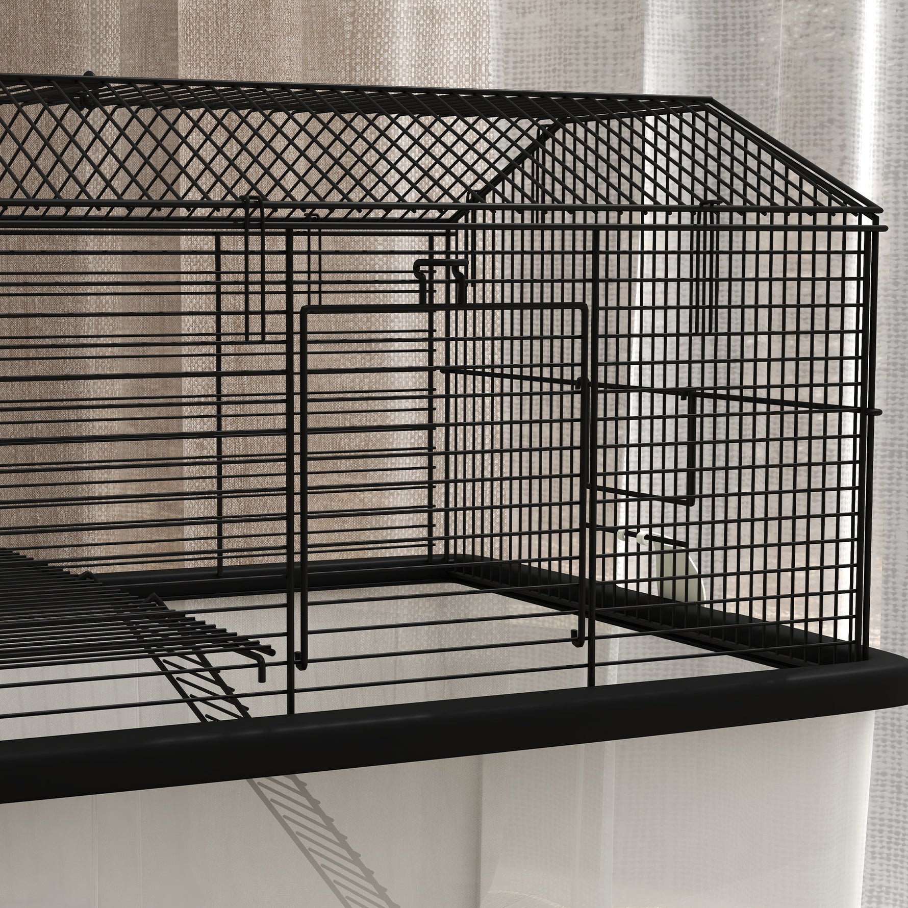 Cage hamster cage rongeur 2 étages avec roulettes plate-forme et échelle en fil d'acier 57 x 43 x 57 cm noir