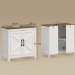 Meuble sous lavabo, meuble de salle de bain moderne avec 2 portes de grange et étagère réglable, blanc