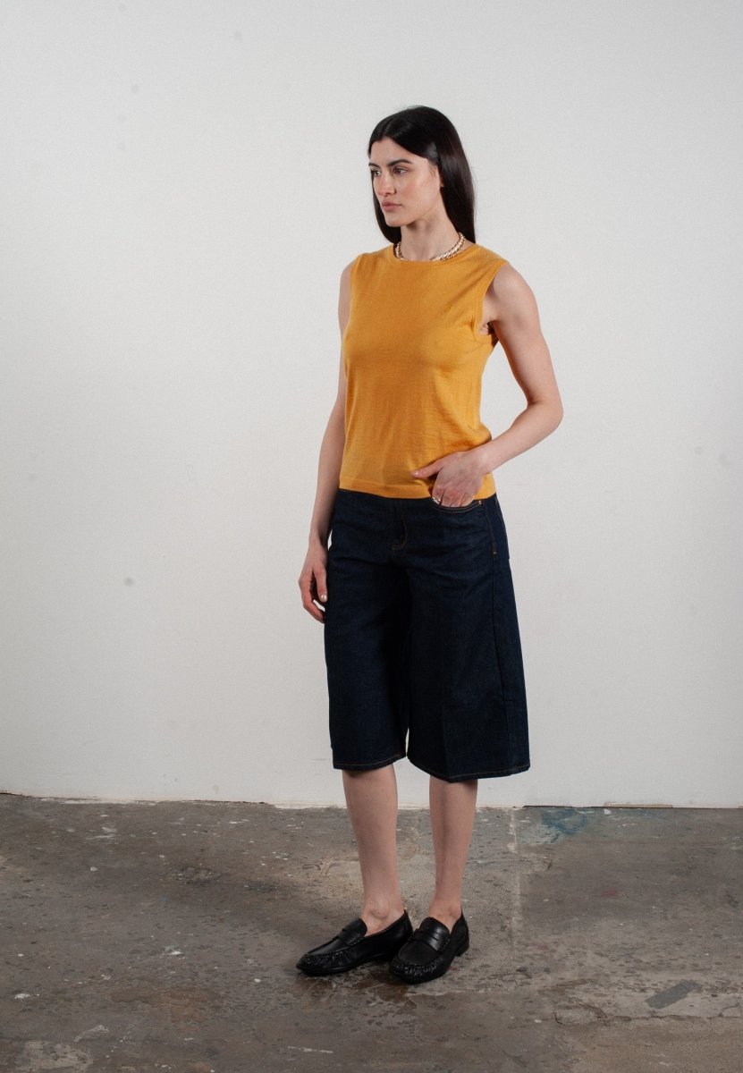 Débardeur col rond femme en cachemire et laine ultrafin jaune - FRIDA 1