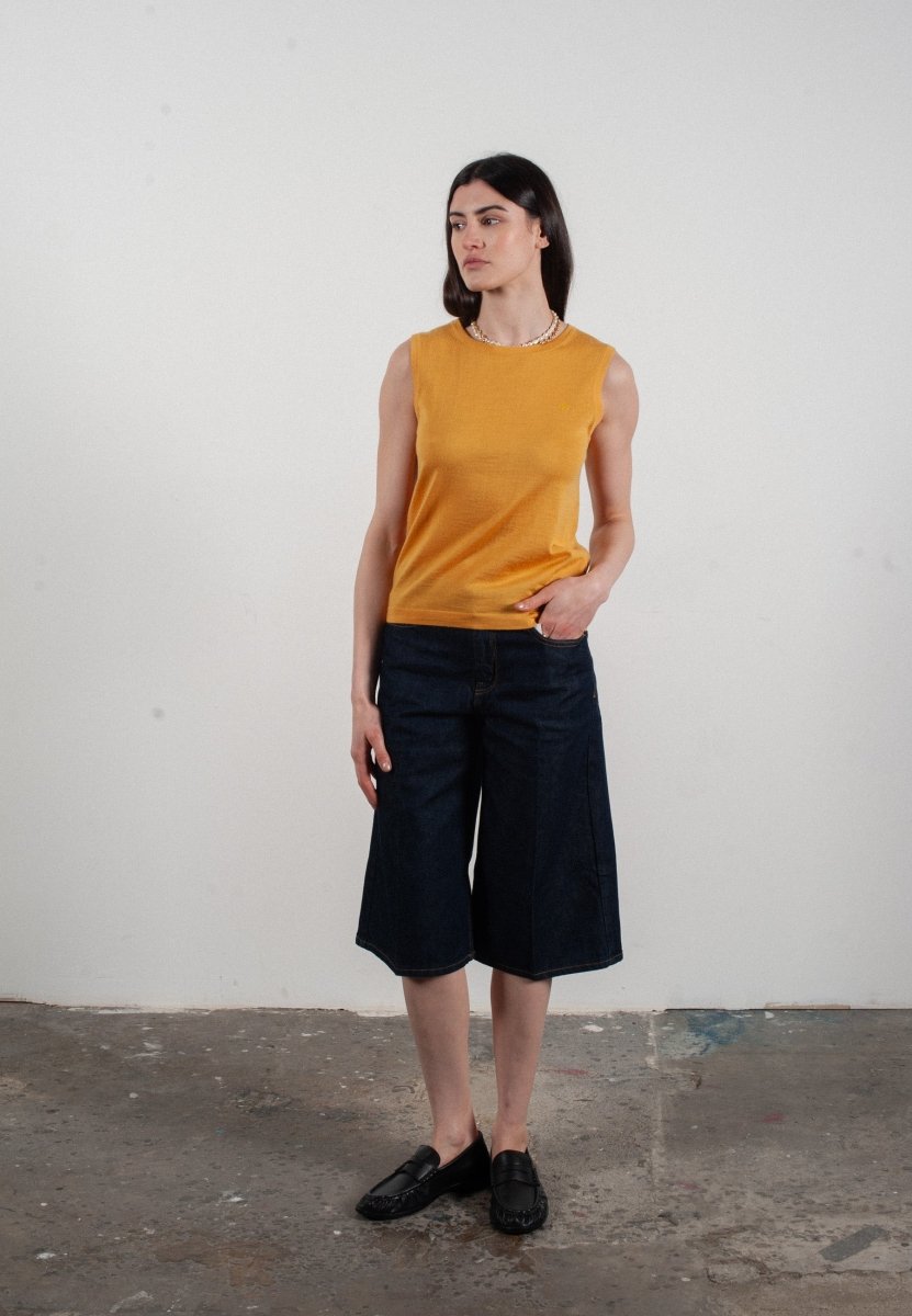 Débardeur col rond femme en cachemire et laine ultrafin jaune - FRIDA 1