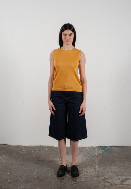 Débardeur col rond femme en cachemire et laine ultrafin jaune - FRIDA 1