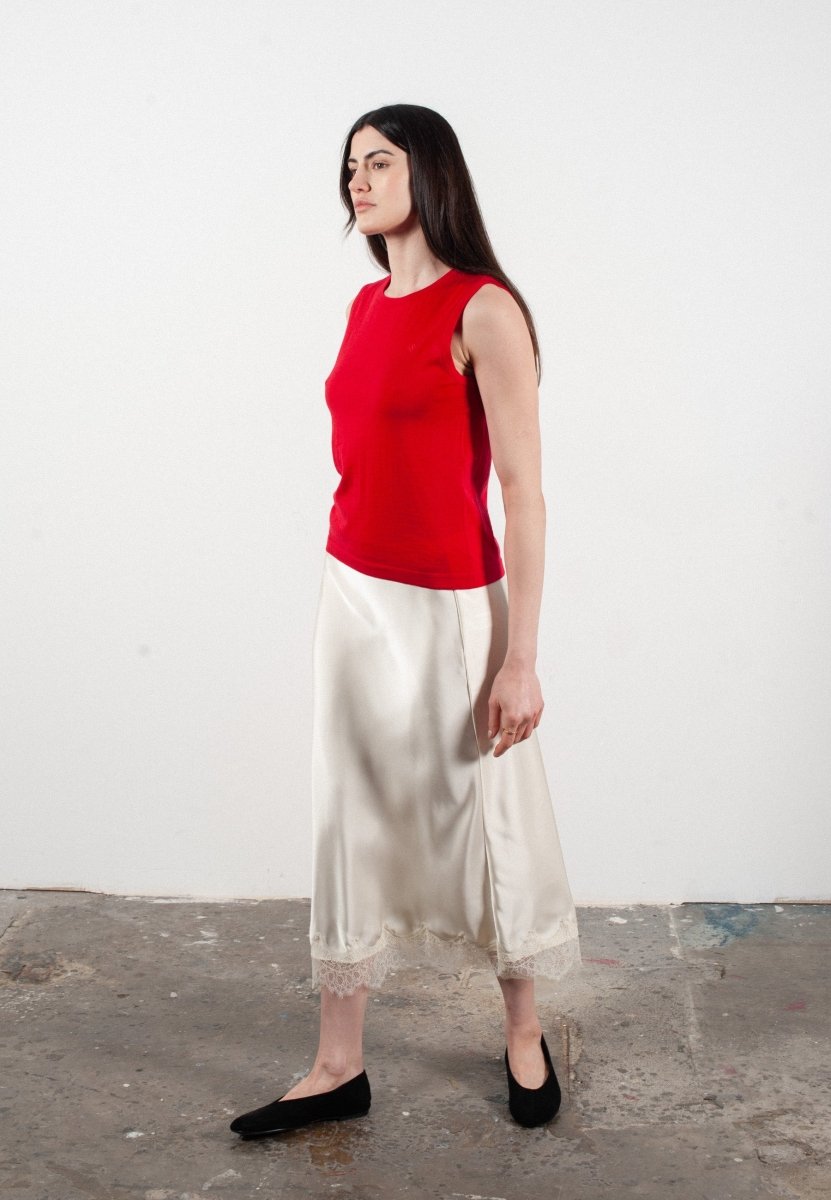 Débardeur col rond femme en cachemire et laine ultrafin rouge - FRIDA 1