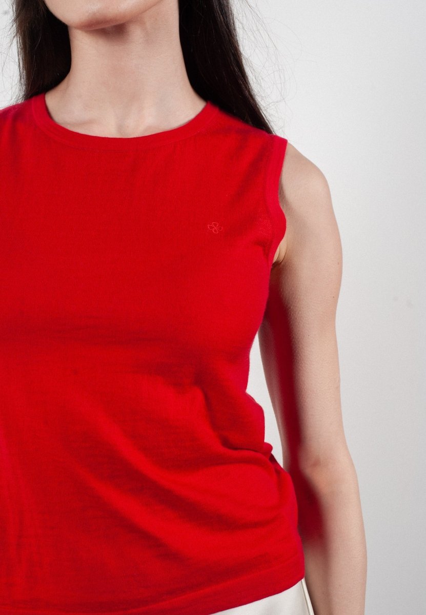 Débardeur col rond femme en cachemire et laine ultrafin rouge - FRIDA 1