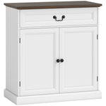 Credenza da soggiorno, mobile contenitore con 2 ante, cassetto silenzioso, ripiano regolabile, 80x40x85cm, bianco e marrone