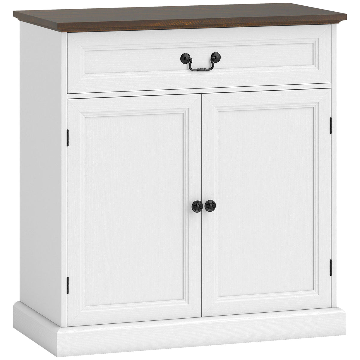 Credenza da soggiorno, mobile contenitore con 2 ante, cassetto silenzioso, ripiano regolabile, 80x40x85cm, bianco e marrone