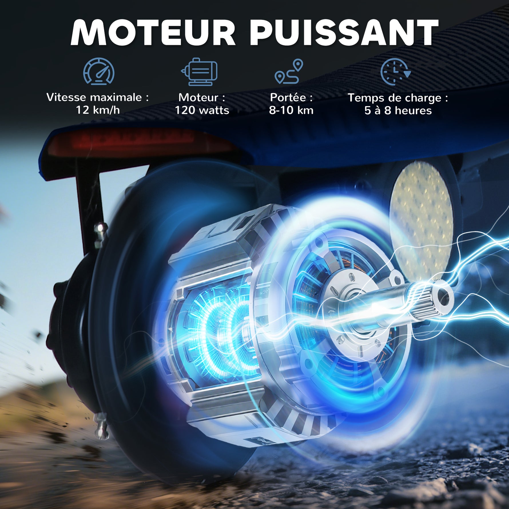 Trottinette électrique 120 W pliable pour enfant 7-14 ans 12 Km/h max. autonomie 10 Km max. bleu