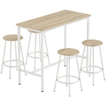 Set van bartafel en 4 krukken met voetensteun in moderne stijl, metalen frame met natuurlijk houteffect