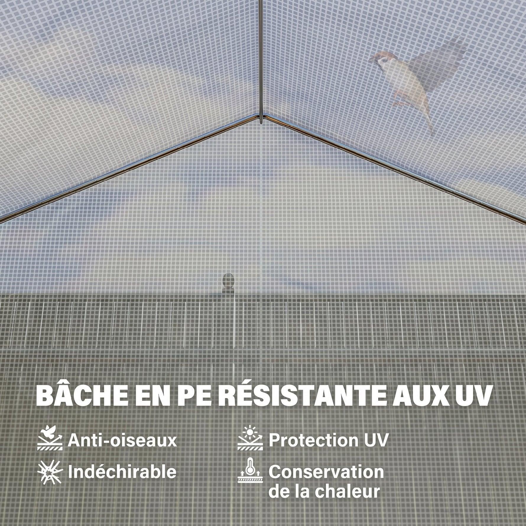 Serre tunnel de jardin 12 m², serre de jardin tunnel avec porte et 8 fenêtres, bâche PE 140 g/m² 400 x 200 x 200cm blanc