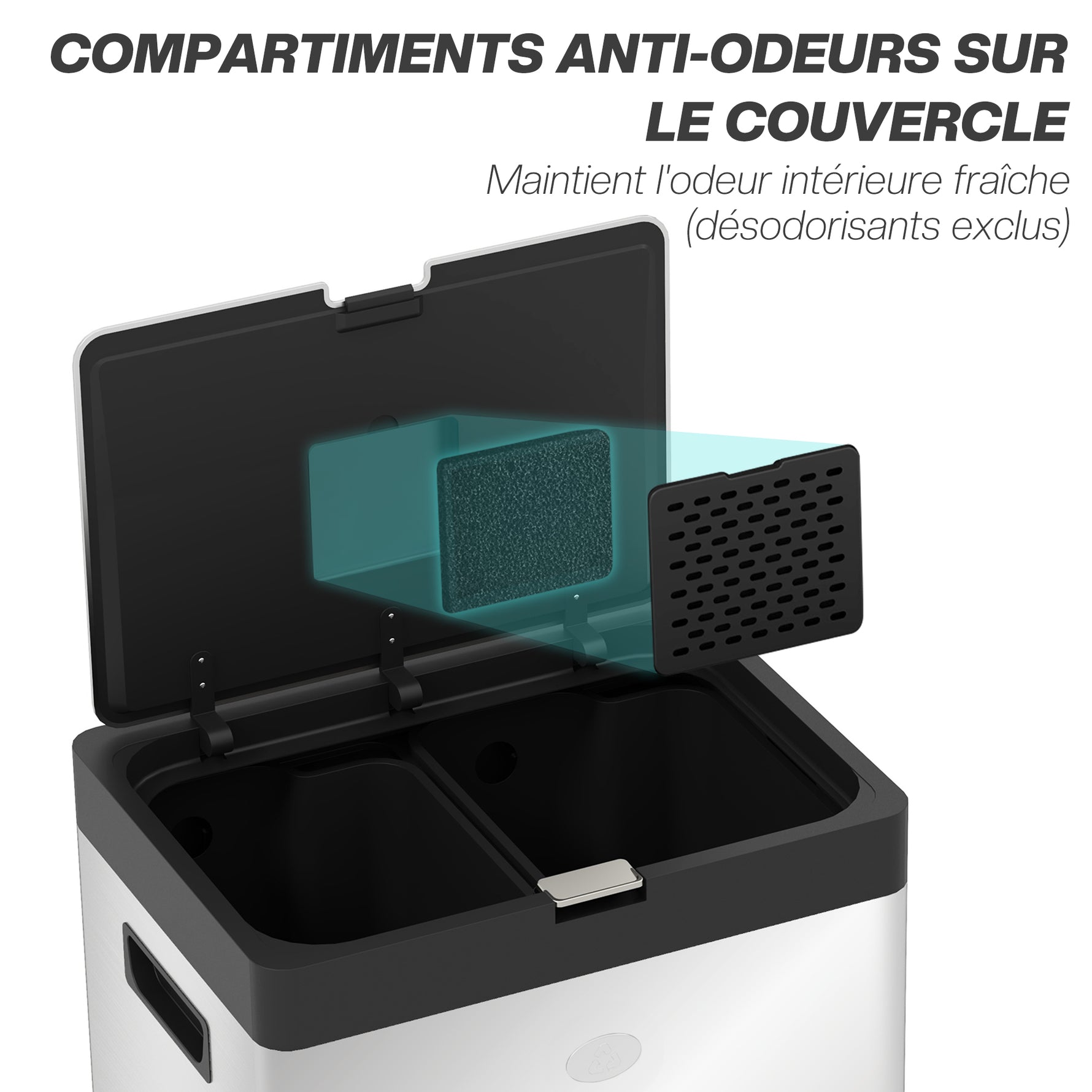 Poubelle rectangulaire à pédale poubelle cuisine 3 compartiments fermeture douce acier inox 45,7 x 35,8 x 76 cm argent