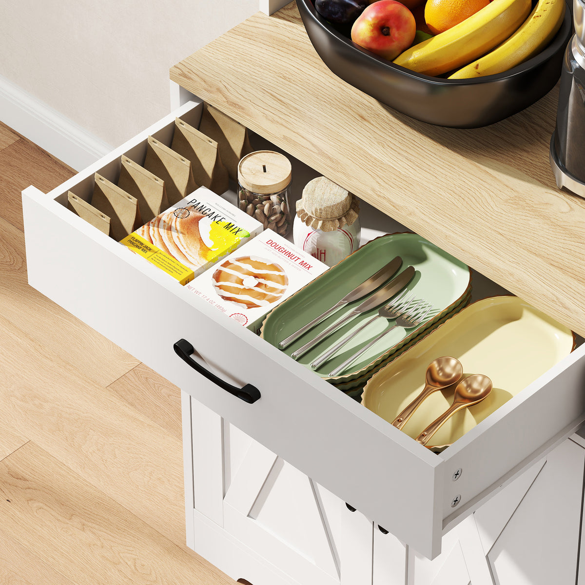 Buffet haut cuisine armoire de cuisine avec 6 portes 2 tiroirs plan de travail étagères réglables 94x39,5x175,2cm blanc