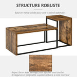 Lot de 2 Tables Basses gigognes Design Industriel encastrable dim. Grande Table 90L x 48l x 42H cm métal Noir Aspect Vieux Bois