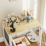 Cage pour chiens, table d'appoint, gamelles amovibles rotatives à 360° 2 portes pour chien moyenne 80x55x71,5cm blanc