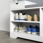 Mueble zapatero y banco con 1 cajón y 3 compartimentos, capacidad 5 pares, MDF, 76,5L x 30P x 52A cm