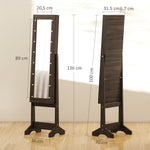 Armoire à Bijoux, Armoire de Rangement sur Pieds, Boîte à Bijoux avec Miroir Multi-Rangements Éclairage LED Marron Foncé