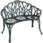 Cast aluminum garden bench, 2-seater outdoor bench with tulip backrest, floral seat, 99x57x78cm, antique green