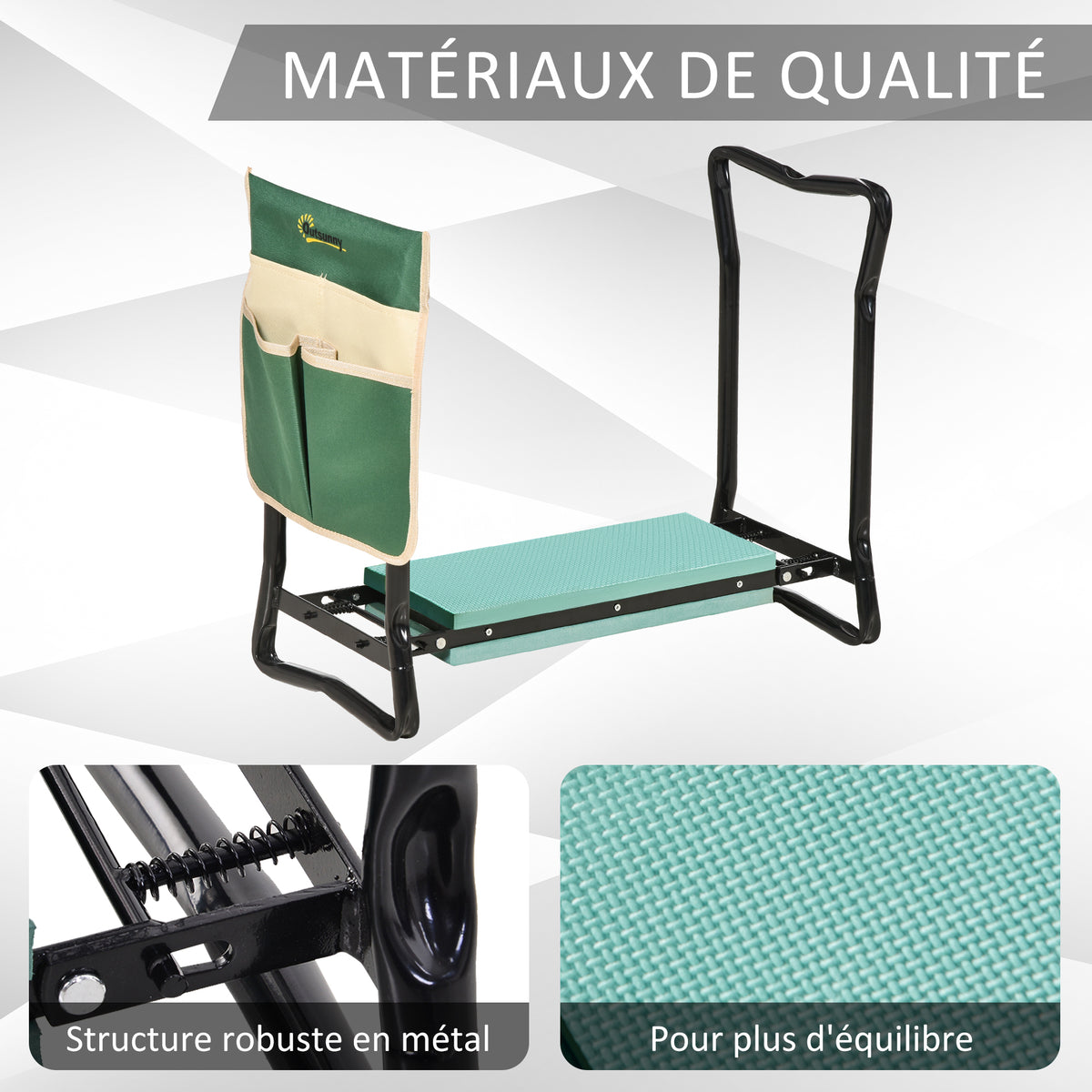 Tabouret de Jardin Pliable agenouilloir de Jardin siège Jardinage avec Coussin Pochette Rangement Outils Vert