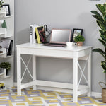 Bureau d'ordinateur, table informatique, style moderne, cadre renforcé en forme X, 105 x 50 x 76 cm, blanc