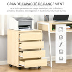 Caisson de Bureau, Rangement Bureau sur Roulettes, 4 Tiroirs Coulissants en Bois, Naturel