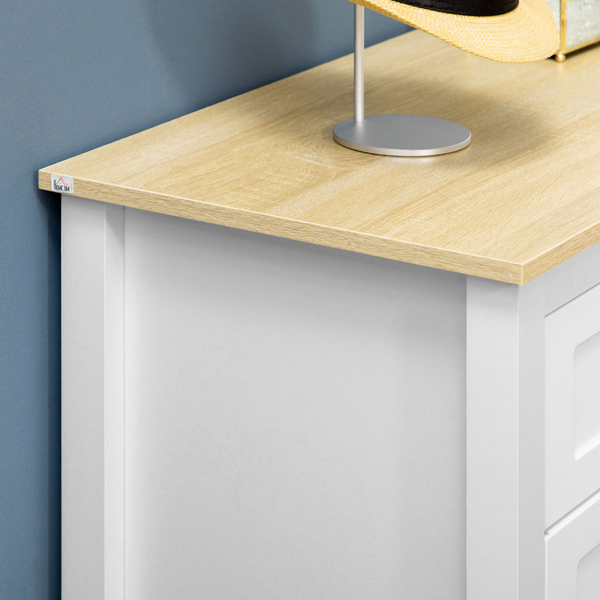 Commode meuble de rangement 2 portes avec étagère réglable en hauteur 2 tiroirs 100 x 40 x 85 cm blanc et aspect bois