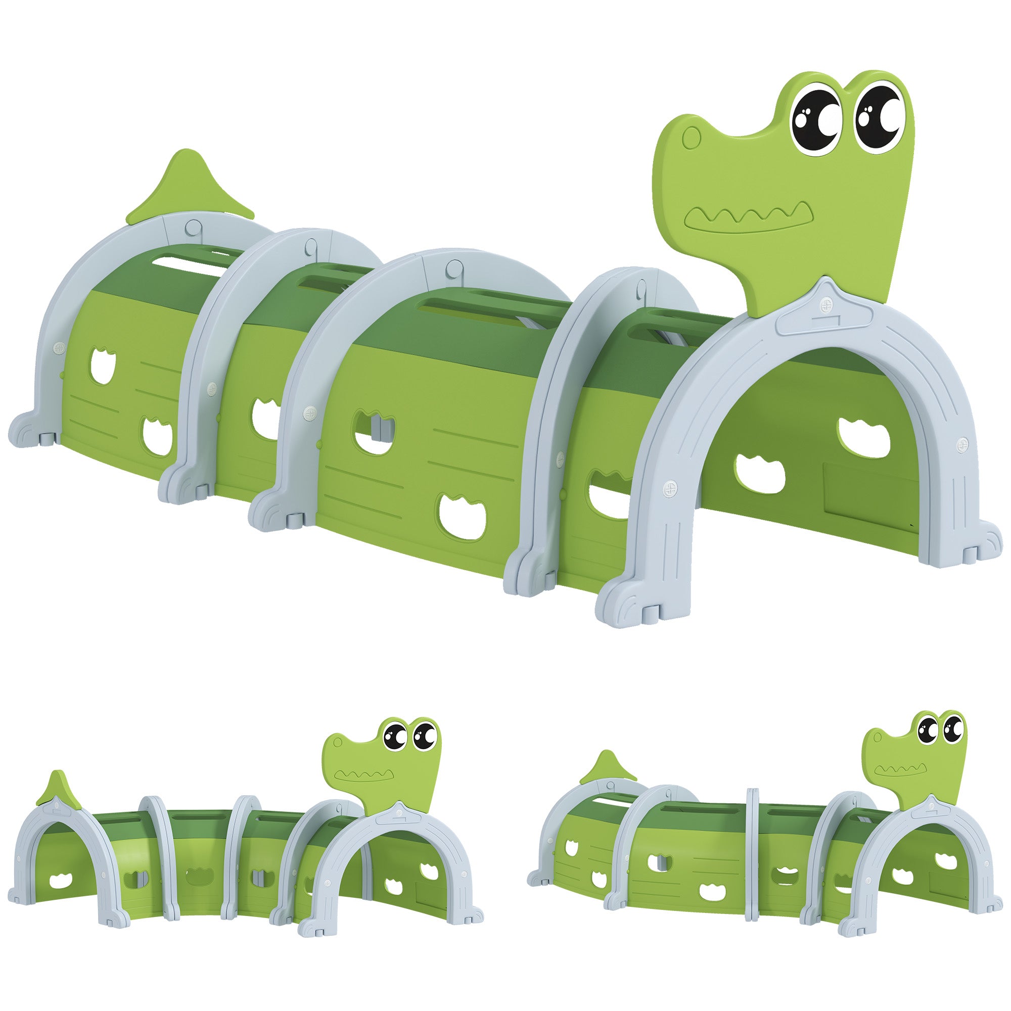 Tunnel enfant en forme de crocodile, modulable, tunnel de jeu pour enfants, enfants de 3 à 6 ans ramper et grimper, vert