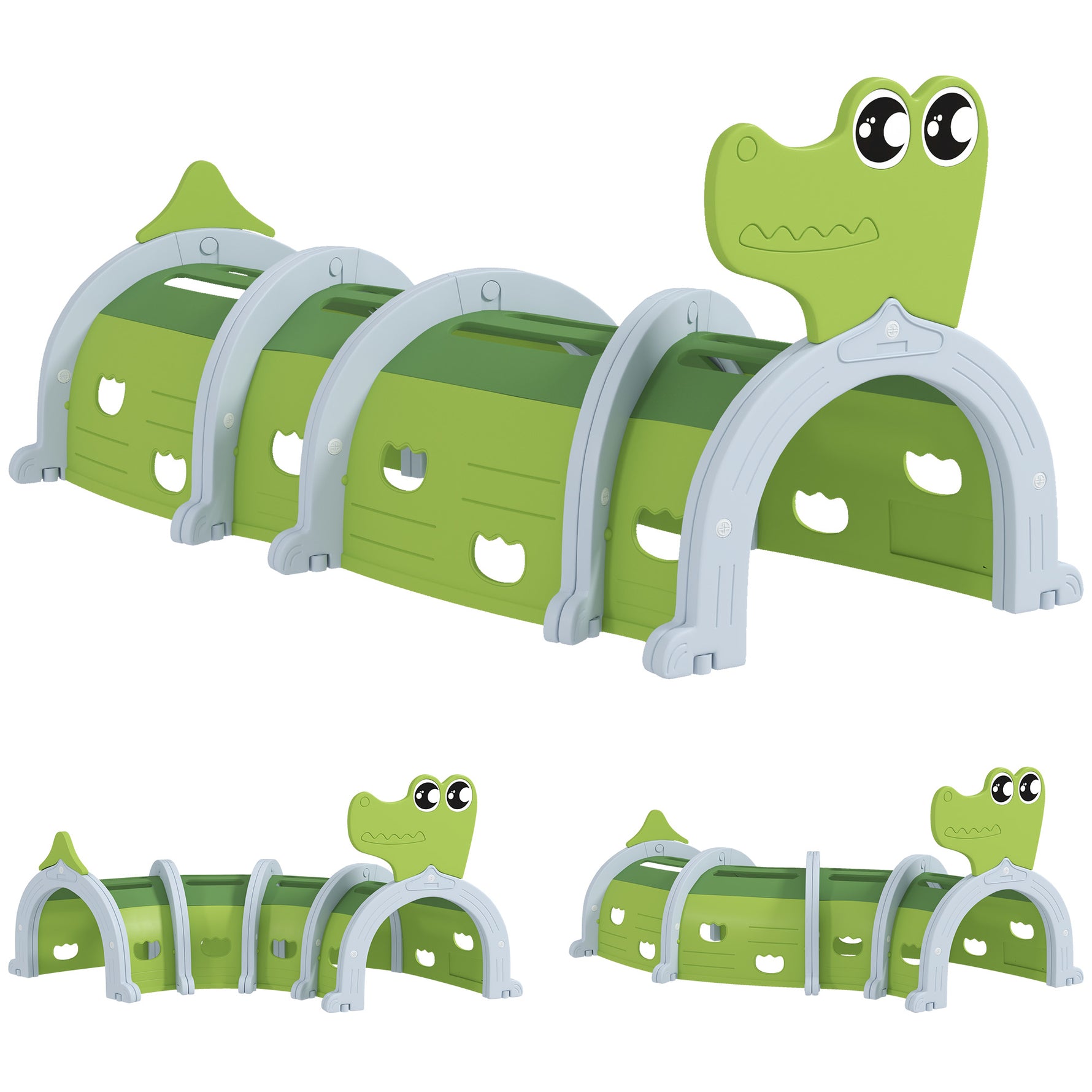 Tunnel enfant en forme de crocodile, modulable, tunnel de jeu pour enfants, enfants de 3 à 6 ans ramper et grimper, vert