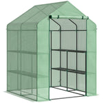 Serre de Jardin avec Étagères 3 Niveaux, Petite Serre de Balcon en Bâche PE 140 g/㎡ Renforcée 143 x 138 x 190 cm, Vert