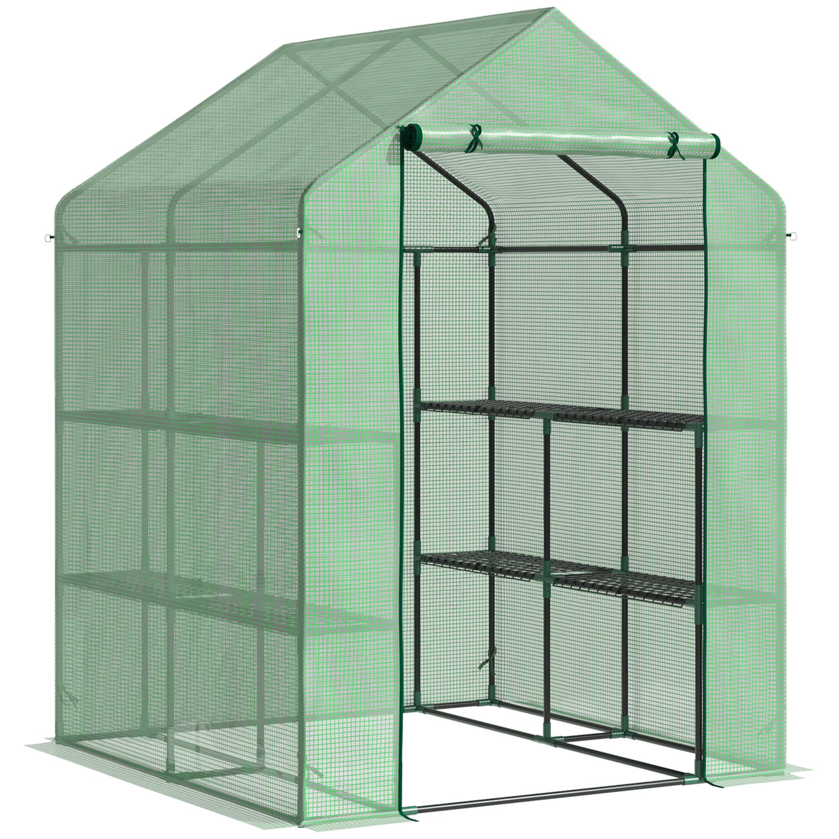 Serre de Jardin avec Étagères 3 Niveaux, Petite Serre de Balcon en Bâche PE 140 g/㎡ Renforcée 143 x 138 x 190 cm, Vert