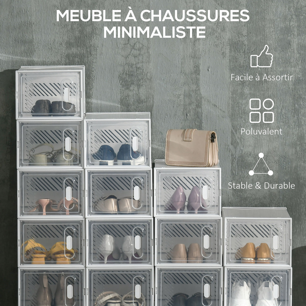 Set di 18 scatole cubiche modulabili portascarpe con ante trasparenti - 25 x 35 x 19 cm
