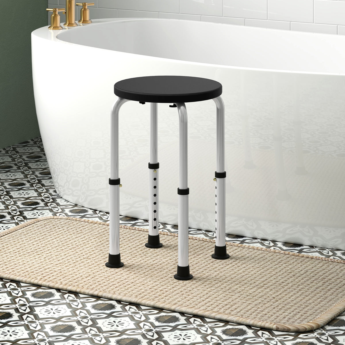 Tabouret de Douche réglable en Hauteur siège de Douche Ergonomique Pieds antidérapants Charge Max. 136 Kg alu HDPE Noir