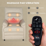 Electric Massage and Heating Recliner Armchair in Velvet, Ultra-Quiet, Reclining, USB Port, 82x99x106cm, Beige