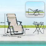 Lot de 2 chaise longue pliable et inclinable avec table d'appoint, porte-gobelets et appuie-têtes, charge 120 kg, beige