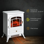 Cheminée électrique à Effet de Flamme poêle Style rétro Thermostat 950-1850 W Anti surchauffe blanc