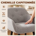 Lot de 2 Tabourets de Bar, Chaises de Bar Rembourrées en Chenille, Assise Large 67H cm, Dossier et Repose-Pieds, Gris