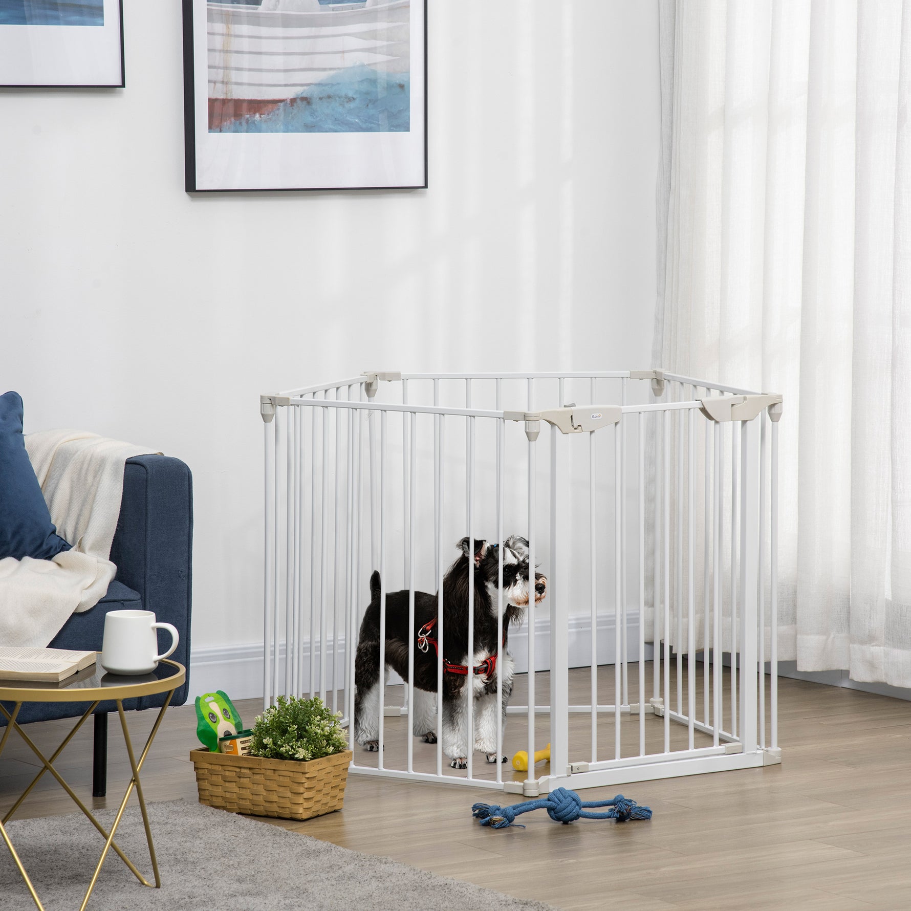 Barrière de sécurité parc enclos chien modulable pliable porte intégrée 300L max. x 74,5H cm métal PP blanc
