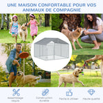 Chenil extérieur avec toit pour chien 5 m² parc grillagé espace couvert acier galvanisé 230 x 230 x 175 cm